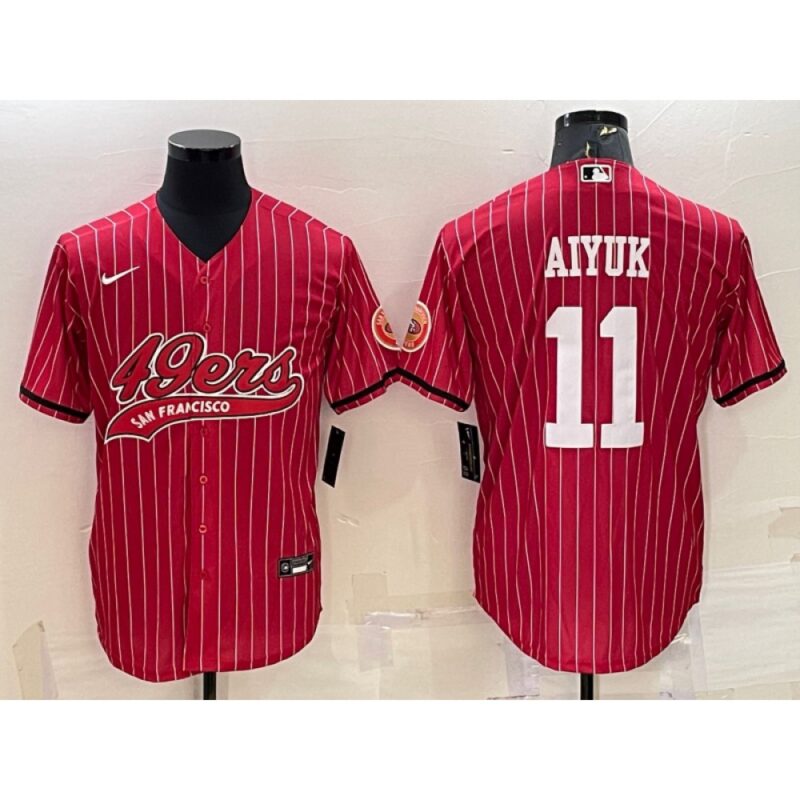 6861ac154662d_1 Men's San Francisco 49ers #11 Brandon Aiyuk Red With Patch Cool Base Stitched Baseball Jersey