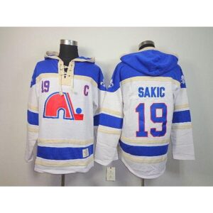 6861ac491c6b1_1 Nordiques #19 Joe Sakic White Sawyer Hooded Sweatshirt Stitched NHL Jersey
