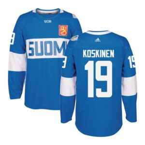6861ac5904230_1 Team Finland #19 Mikko Koskinen Blue 2016 World Cup Stitched NHL Jersey
