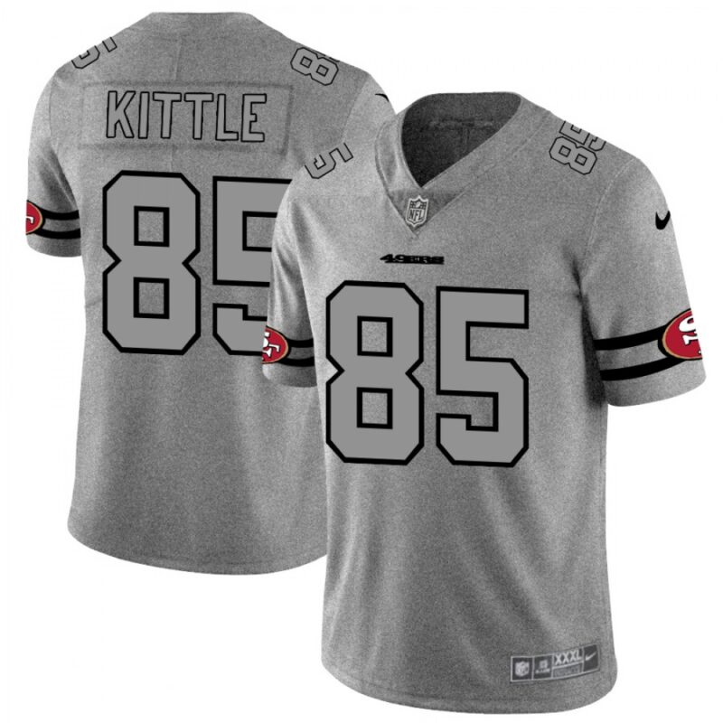 6861ac708e173_1 Men's San Francisco 49ers #85 George Kittle 2019 Gray Gridiron Team Logo Limited Stitched NFL Jersey