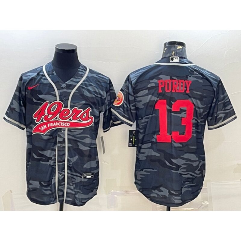 6861accad3f27_1 Men's San Francisco 49ers #13 Brock Purdy Grey Camo With Patch Cool Base Stitched Baseball Jersey