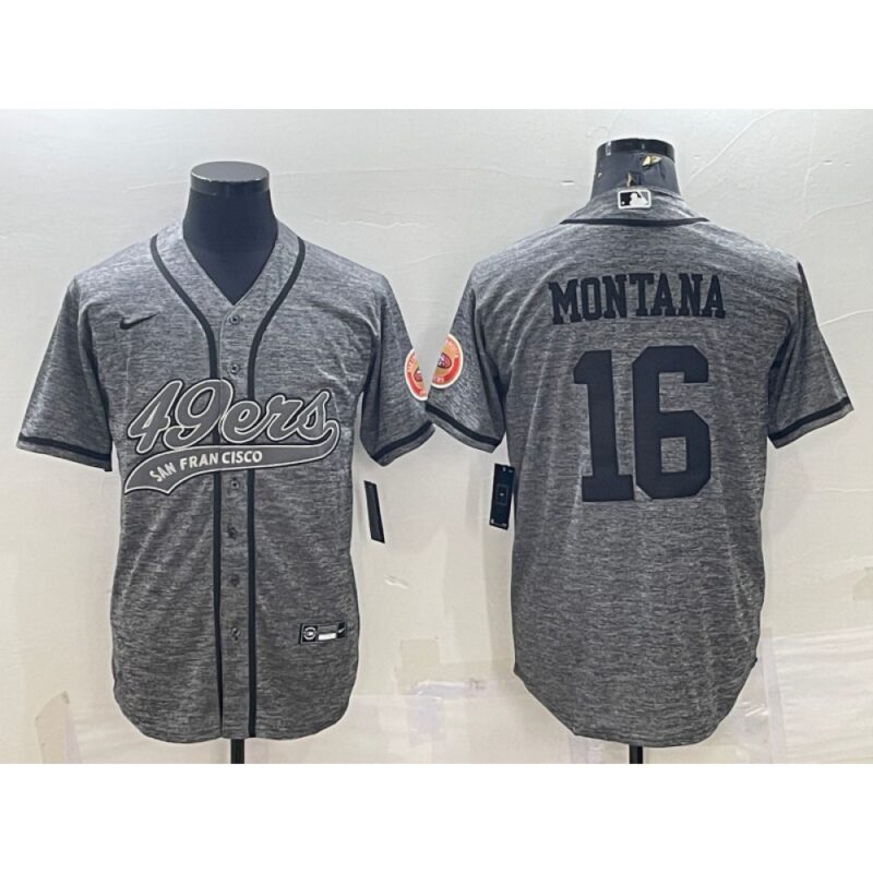 6861acd10849c_1 Men's San Francisco 49ers #16 Joe Montana Grey With Patch Cool Base Stitched Baseball Jersey