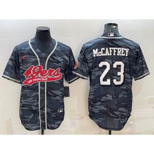 6861acd40001f_1 Men's San Francisco 49ers #23 Christian McCaffrey Grey Camo With Patch Cool Base Stitched Baseball Jersey