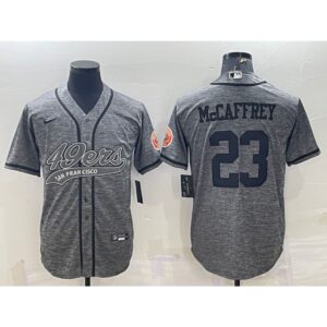 6861acd7137c5_1 Men's San Francisco 49ers #23 Christian McCaffrey Grey With Patch Cool Base Stitched Baseball Jersey