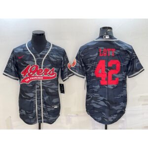 6861acdd6c443_1 Men's San Francisco 49ers #42 Ronnie Lott Grey Red Camo With Patch Cool Base Stitched Baseball Jersey