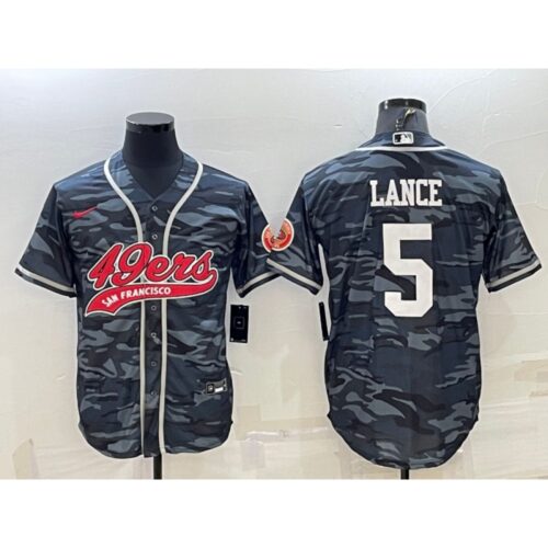 6861ace07d11d_1 Men's San Francisco 49ers #5 Trey Lance Grey Camo With Patch Cool Base Stitched Baseball Jersey
