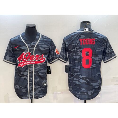 6861ace684b51_1 Men's San Francisco 49ers #8 Steve Young Grey Red Camo With Patch Cool Base Stitched Baseball Jersey