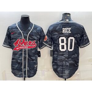 6861ace96ff45_1 Men's San Francisco 49ers #80 Jerry Rice Grey Camo With Patch Cool Base Stitched Baseball Jersey