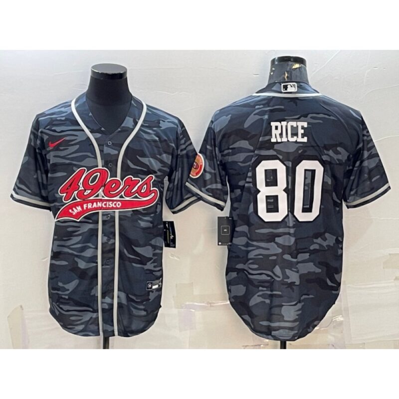 6861ace96ff45_1 Men's San Francisco 49ers #80 Jerry Rice Grey Camo With Patch Cool Base Stitched Baseball Jersey