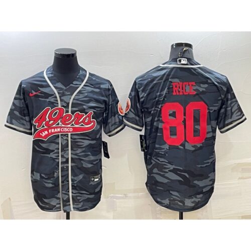 6861acef47aa1_1 Men's San Francisco 49ers #80 Jerry Rice Grey Red Camo With Patch Cool Base Stitched Baseball Jersey