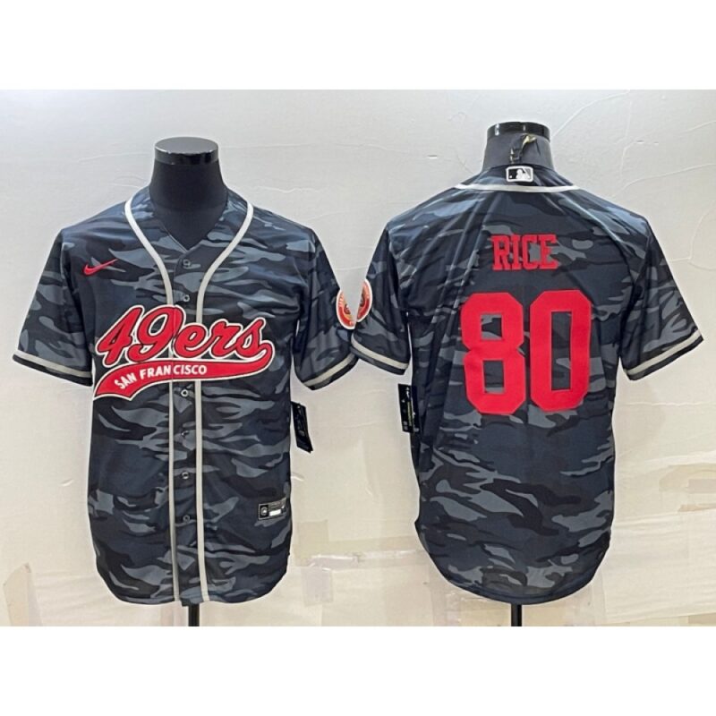 6861acef47aa1_1 Men's San Francisco 49ers #80 Jerry Rice Grey Red Camo With Patch Cool Base Stitched Baseball Jersey