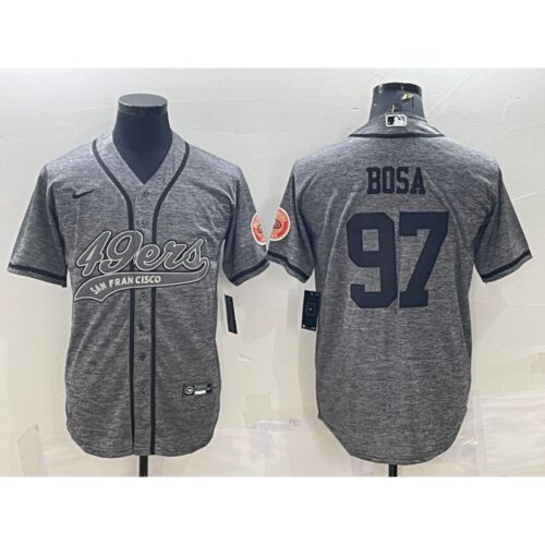 6861acfb204a4_1 Men's San Francisco 49ers #97 Nick Bosa Grey With Patch Cool Base Stitched Baseball Jersey