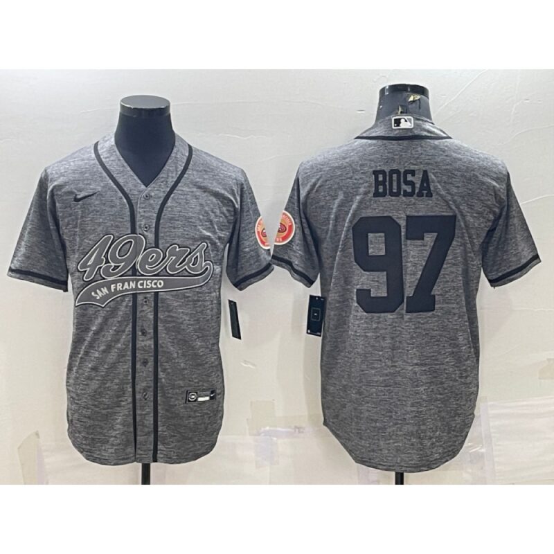 6861acfb204a4_1 Men's San Francisco 49ers #97 Nick Bosa Grey With Patch Cool Base Stitched Baseball Jersey