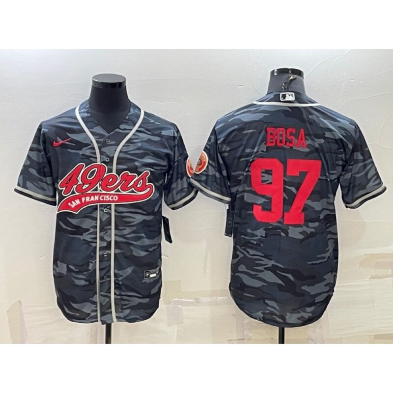 6861acfde9b92_1 Men's San Francisco 49ers #97 Nick Bosa Grey Red Camo With Patch Cool Base Stitched Baseball Jersey