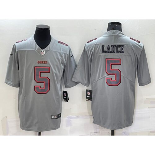 6861ad125416c_1 Men's San Francisco 49ers #5 Trey Lance Grey Atmosphere Fashion Stitched Jersey