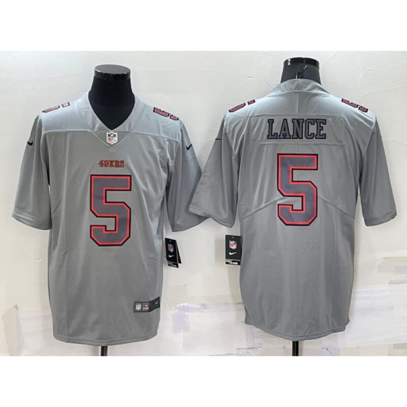 6861ad125416c_1 Men's San Francisco 49ers #5 Trey Lance Grey Atmosphere Fashion Stitched Jersey