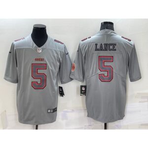6861ad156d560_1 Men's San Francisco 49ers #5 Trey Lance Grey With Patch Atmosphere Fashion Stitched Jersey
