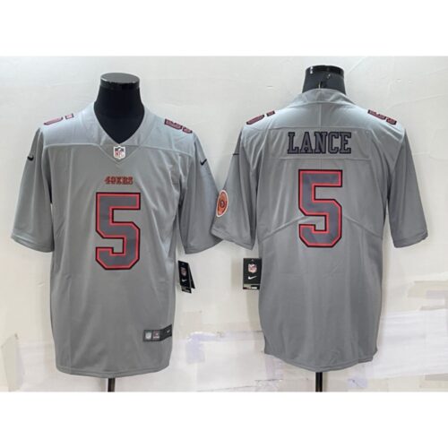 6861ad156d560_1 Men's San Francisco 49ers #5 Trey Lance Grey With Patch Atmosphere Fashion Stitched Jersey