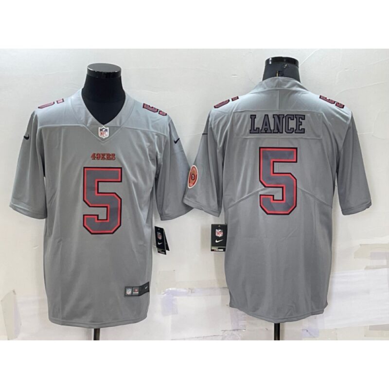 6861ad156d560_1 Men's San Francisco 49ers #5 Trey Lance Grey With Patch Atmosphere Fashion Stitched Jersey