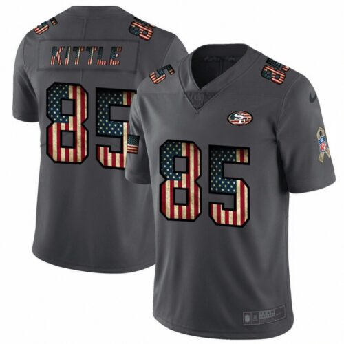 6861ad35b6177_1 Men's San Francisco 49ers #85 George Kittle Grey 2019 Salute To Service USA Flag Fashion Limited Stitched NFL Jersey