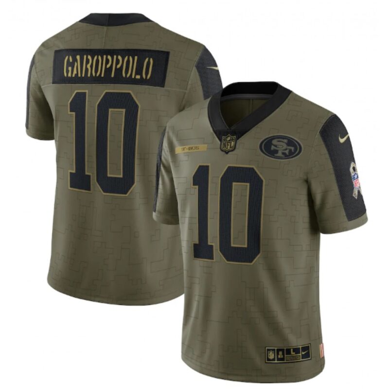 6861ad44aee84_1 Men's San Francisco 49ers #10 Jimmy Garoppolo 2021 Olive Salute To Service Limited Stitched Jersey