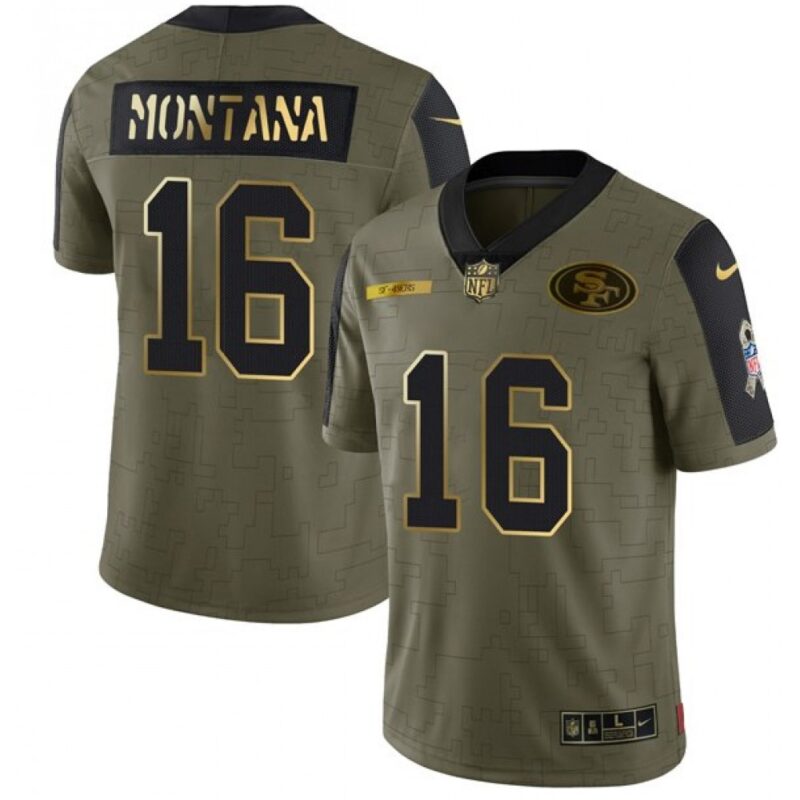6861ad4de4387_1 Men's San Francisco 49ers #16 Joe Montana 2021 Olive Salute To Service Golden Limited Stitched Jersey