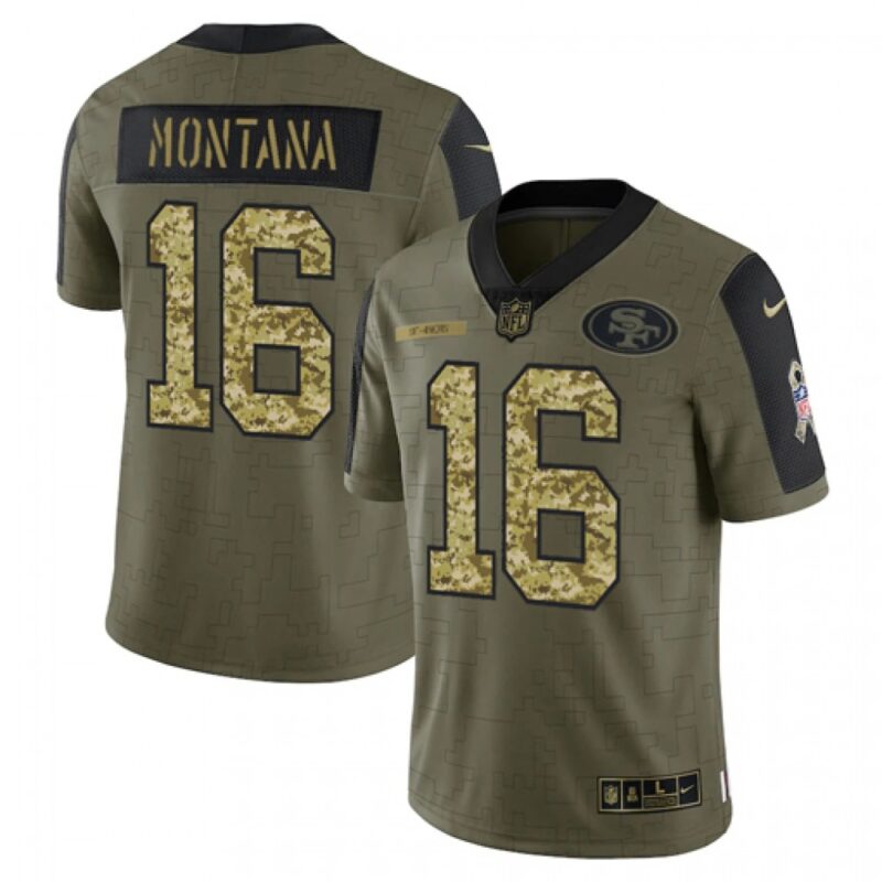 6861ad510e94b_1 Men's San Francisco 49ers #16 Joe Montana 2021 Olive Camo Salute To Service Limited Stitched Jersey