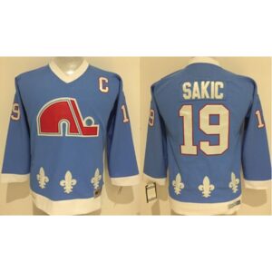 Nordiques #19 Joe Sakic Light Blue Stitched Youth NHL Jersey