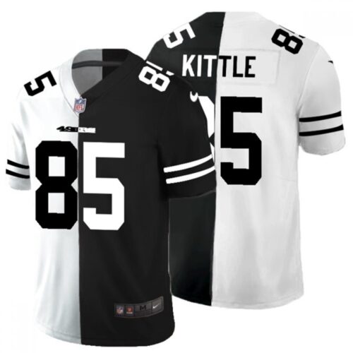 6861ad7dc70c3_1 Men's San Francisco 49ers #85 George Kittle Black & White Split Limited Stitched Jersey