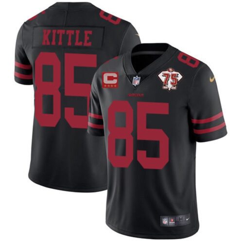 6861ad9b613f3_1 Men's San Francisco 49ers #85 George Kittle 2021 Black With C Patch 75th Anniversary Vapor Untouchable Limited Stitched Jersey