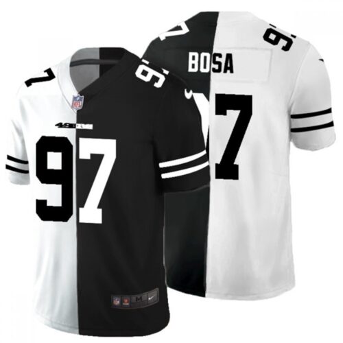 6861adb99e603_1 Men's San Francisco 49ers #97 Nick Bosa Black & White Split Limited Stitched Jersey