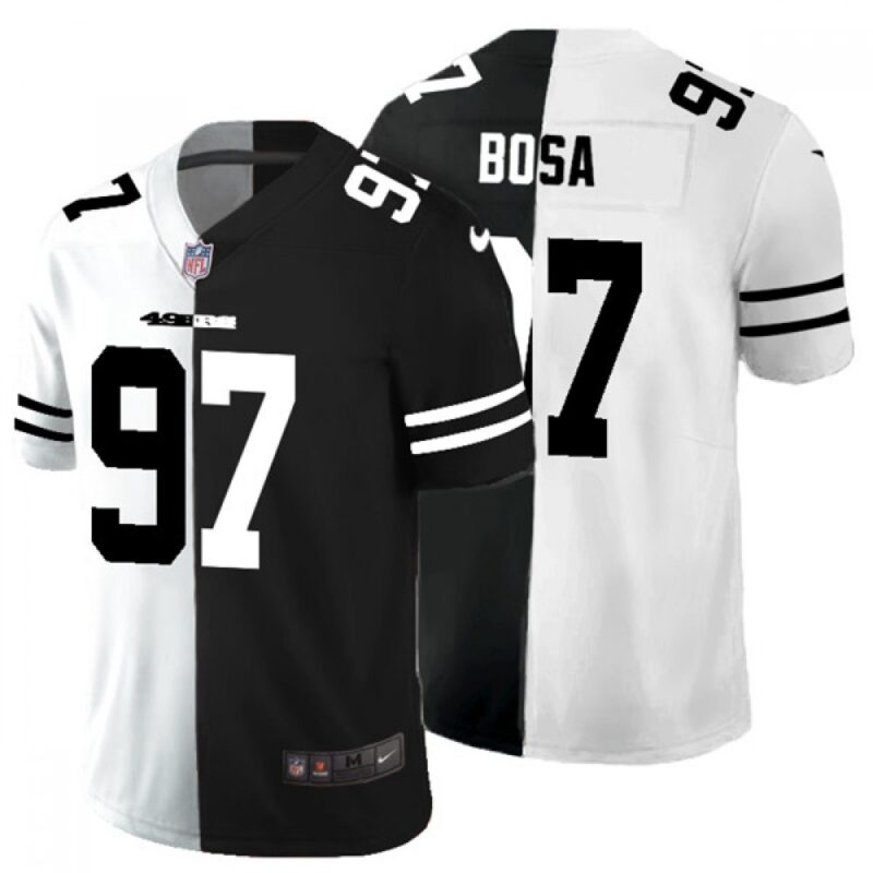 6861adb99e603_1 Men's San Francisco 49ers #97 Nick Bosa Black & White Split Limited Stitched Jersey
