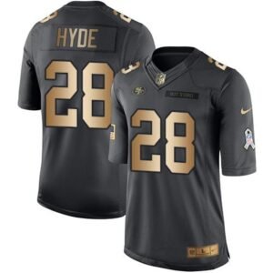 49ers #28 Carlos Hyde Black Men's Stitched NFL Limited Gold Salute To Service Jersey