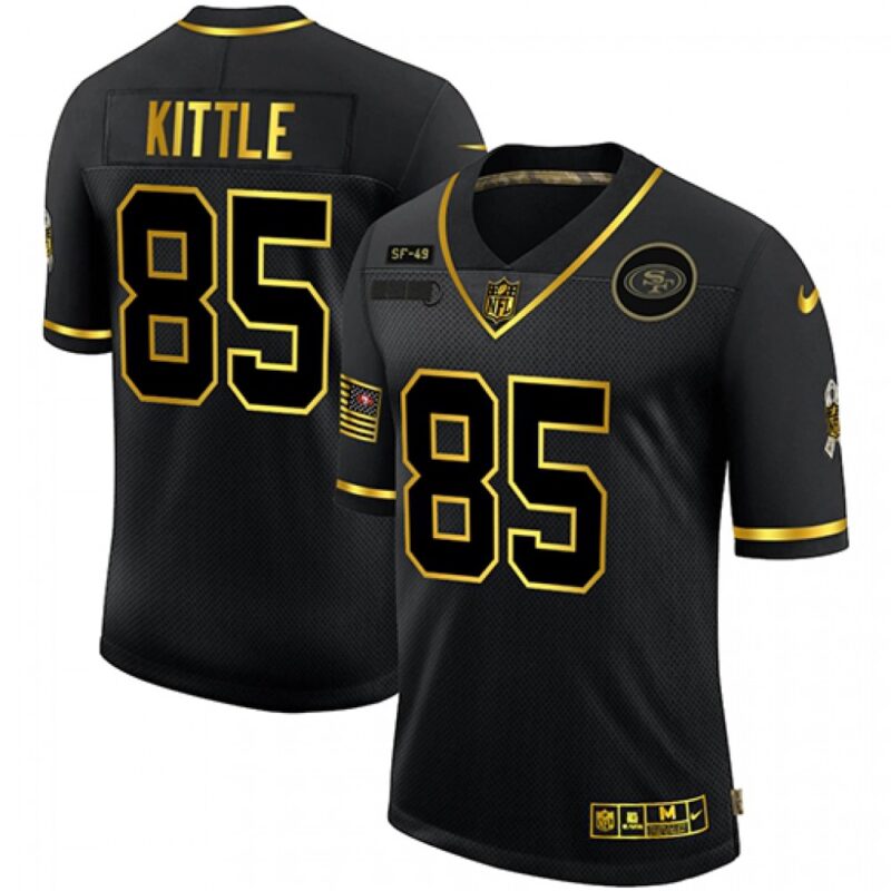 6861ae1f75bf6_1 Men's San Francisco 49ers #85 George Kittle 2020 Black/Gold Salute To Service Limited Stitched Jersey