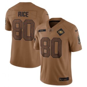 6861ae38033b6_1 Men's San Francisco 49ers #80 Jerry Rice 2023 Brown Salute To Service Limited Stitched Football Jersey