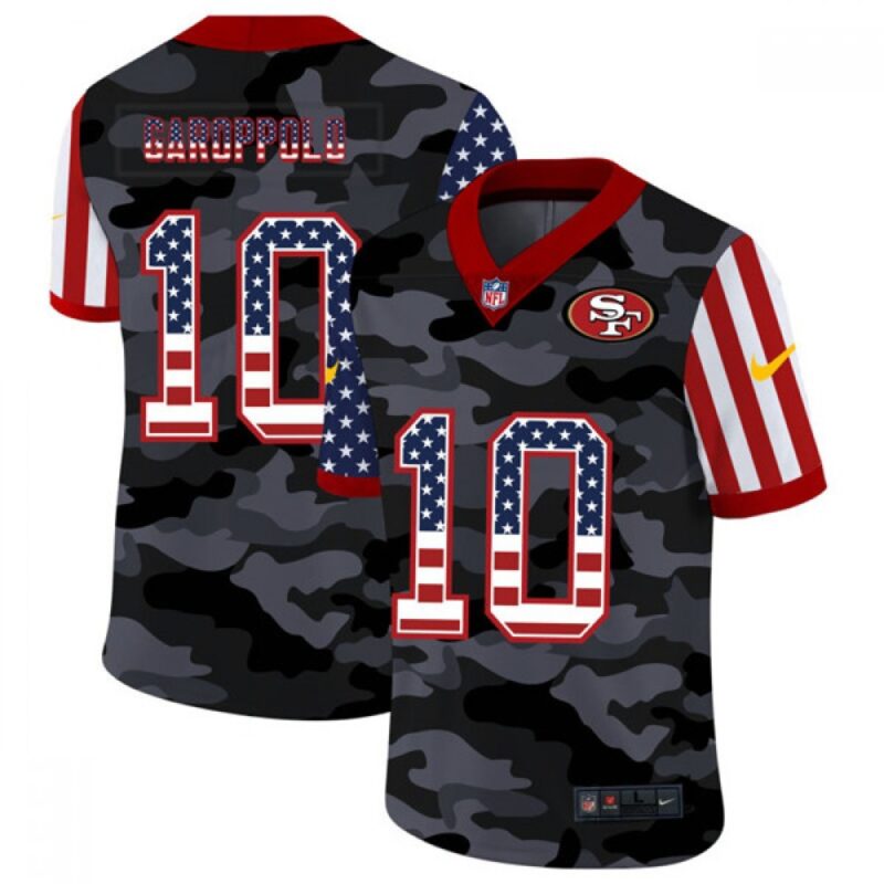 6861ae419c15f_1 Men's San Francisco 49ers #10 Jimmy Garoppolo 2020 Camo USA Flag Limited Stitched Jersey