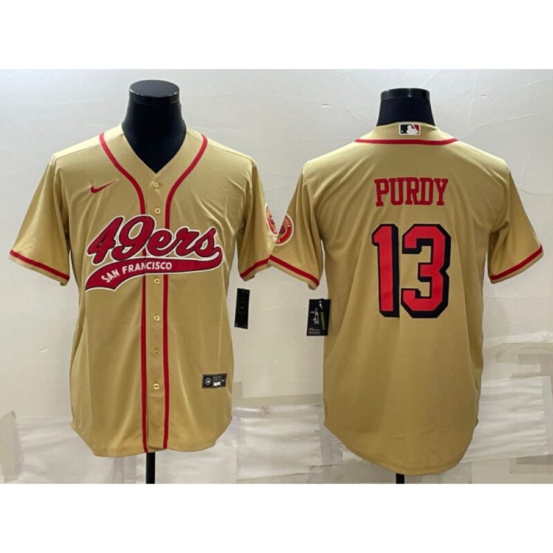 6861ae7b73c0c_1 Men's San Francisco 49ers #13 Brock Purdy New Gold With Patch Cool Base Stitched Baseball Jersey