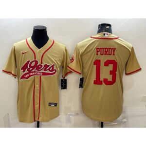 6861ae7e80149_1 Men's San Francisco 49ers #13 Brock Purdy Gold With Patch Cool Base Stitched Baseball Jersey