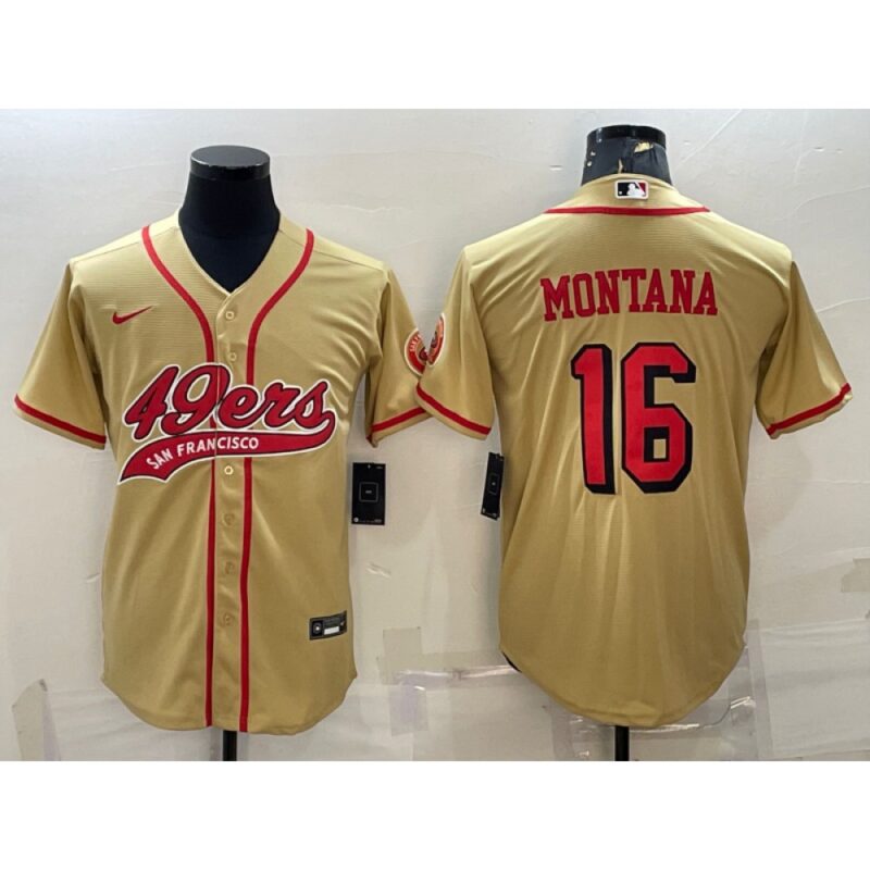 6861ae816f0e5_1 Men's San Francisco 49ers #16 Joe Montana New Gold With Patch Cool Base Stitched Baseball Jersey