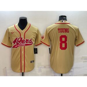 6861ae944450d_1 Men's San Francisco 49ers #8 Steve Young Gold With Patch Cool Base Stitched Baseball Jersey