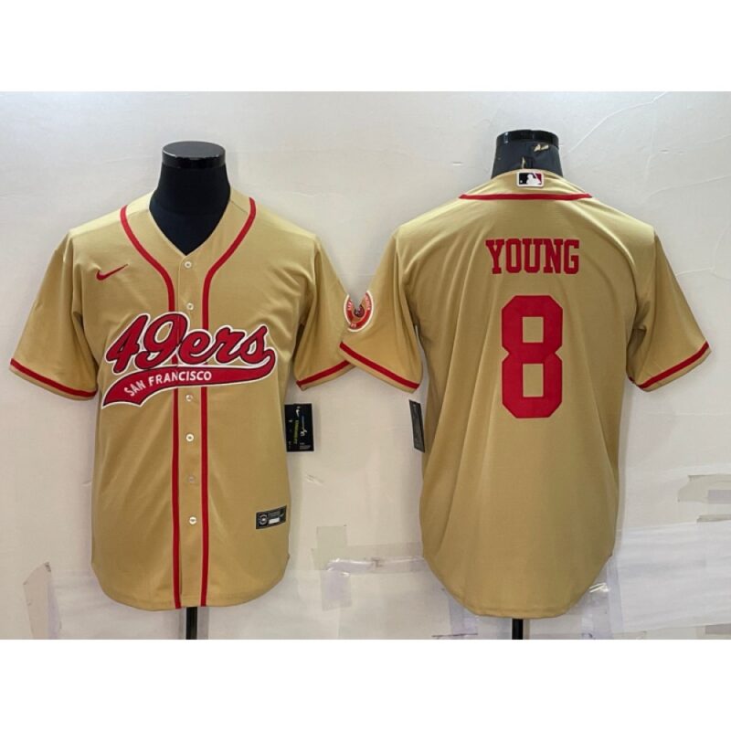 6861ae944450d_1 Men's San Francisco 49ers #8 Steve Young Gold With Patch Cool Base Stitched Baseball Jersey