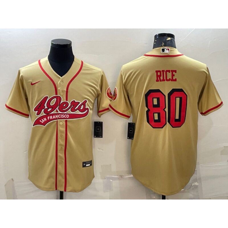 6861ae97527a0_1 Men's San Francisco 49ers #80 Jerry Rice New Gold With Patch Cool Base Stitched Baseball Jersey