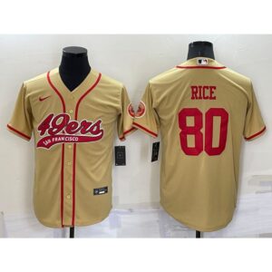 6861ae9a56af5_1 Men's San Francisco 49ers #80 Jerry Rice Gold Cool Base Stitched Baseball Jersey