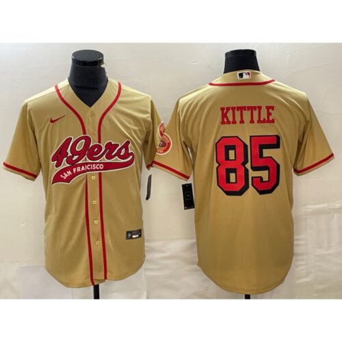 6861ae9d6ec25_1 Men's San Francisco 49ers #85 George Kittle New Gold Cool Base Stitched Baseball Jersey