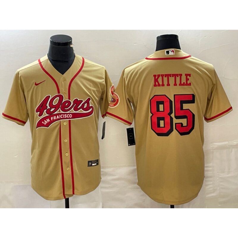 6861ae9d6ec25_1 Men's San Francisco 49ers #85 George Kittle New Gold Cool Base Stitched Baseball Jersey