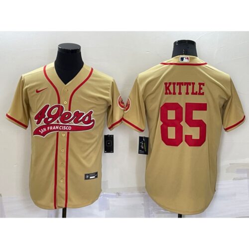 6861aea07d682_1 Men's San Francisco 49ers #85 George Kittle Gold Cool Base Stitched Baseball Jersey