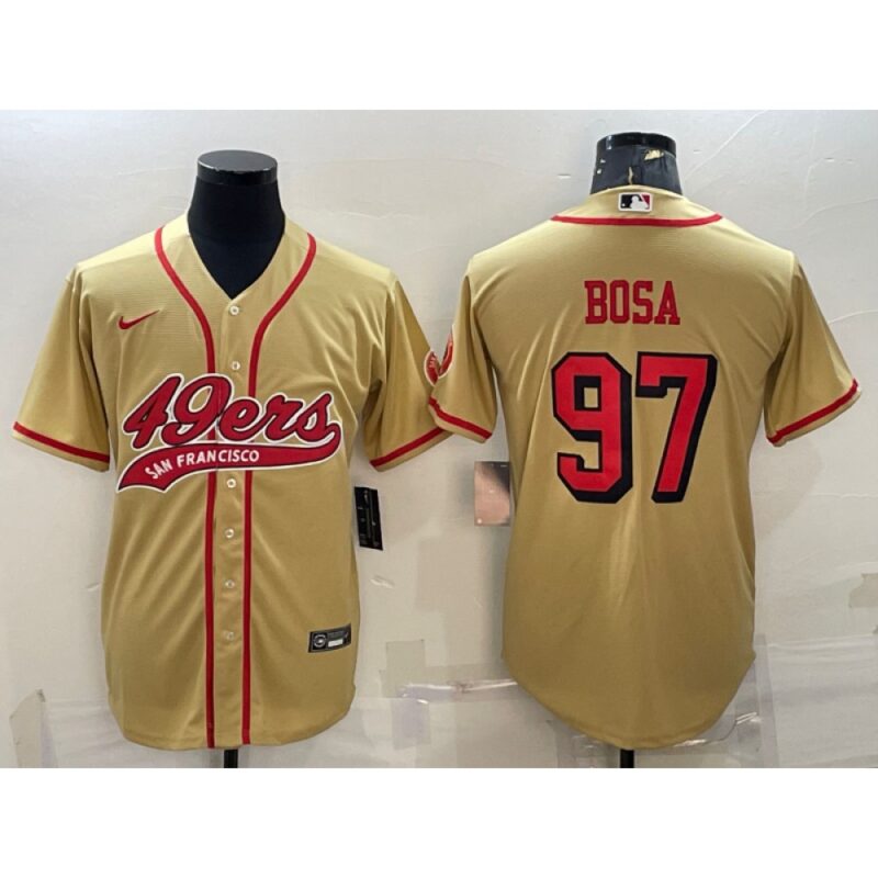 6861aea37a11f_1 Men's San Francisco 49ers #97 Nick Bosa New Gold With Patch Cool Base Stitched Baseball Jersey