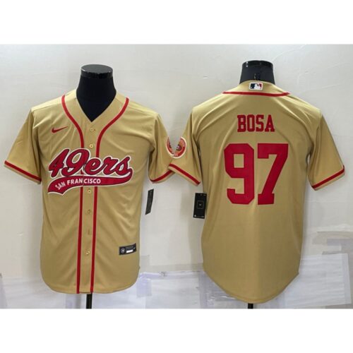 6861aea6a5c6c_1 Men's San Francisco 49ers #97 Nick Bosa Gold Cool Base Stitched Baseball Jersey