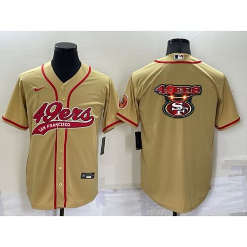 6861aea9ace97_1 Men's San Francisco 49ers Gold Team Big Logo With Patch Cool Base Stitched Baseball Jersey