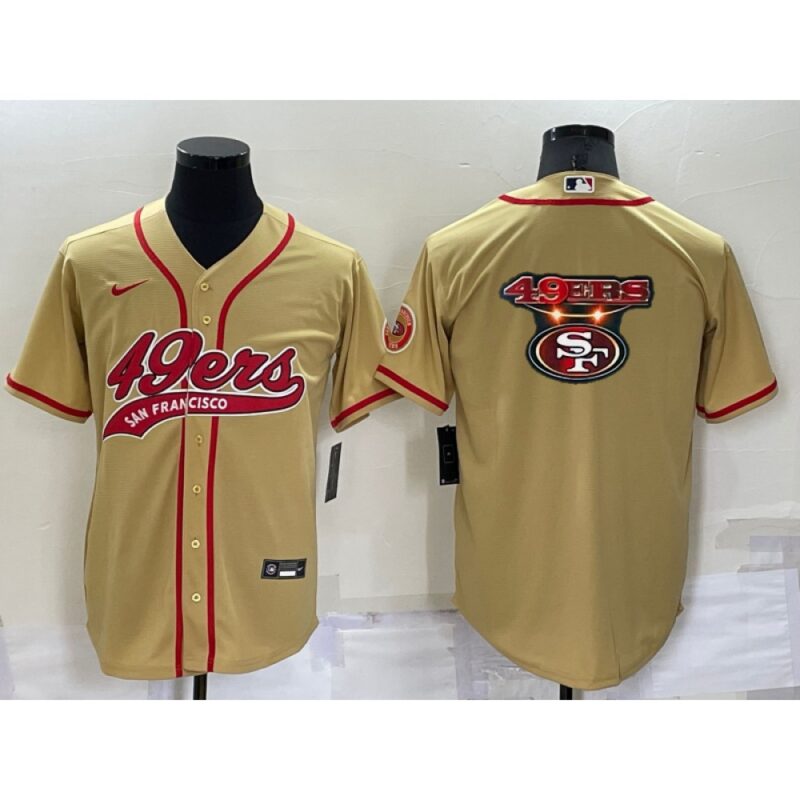 6861aea9ace97_1 Men's San Francisco 49ers Gold Team Big Logo With Patch Cool Base Stitched Baseball Jersey